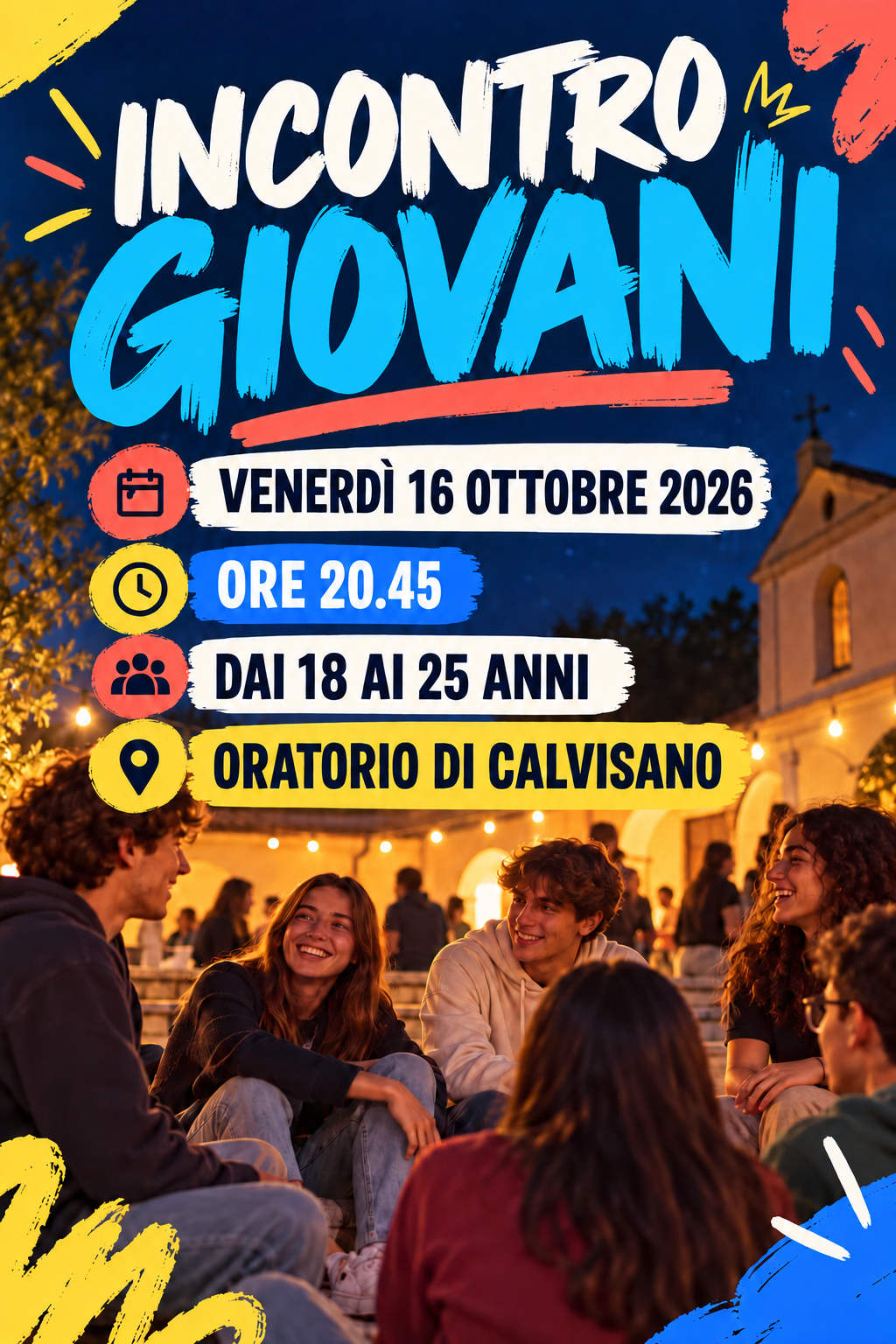 Incontro giovani dai 18 ai 25 anni, venerdì 16 ottobre 2026 alle 20.45 all'Oratorio di Calvisano