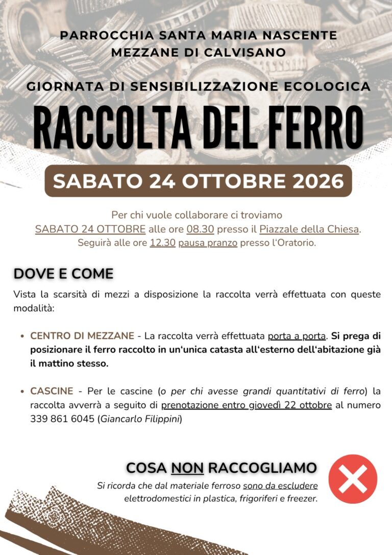 Raccolta del ferro a Mezzane, sabato 24 ottobre 2026: giornata di sensibilizzazione ecologica