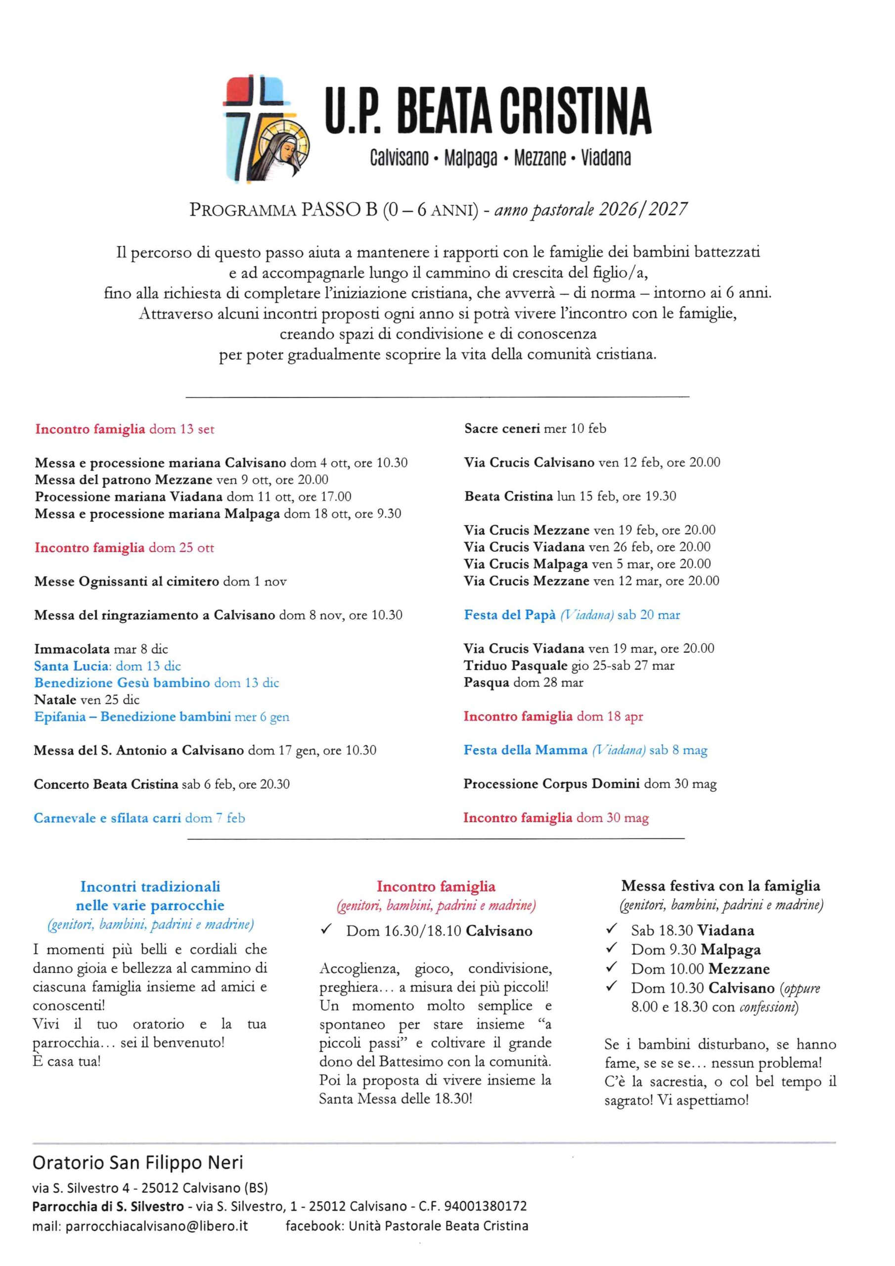 Programma 2026/2027 del cammino per le famiglie con bambini da 0 a 6 anni