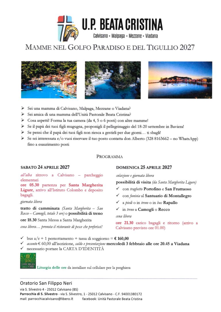 Pellegrinaggio delle mamme nel Golfo Paradiso e del Tigullio, 24-25 aprile 2027