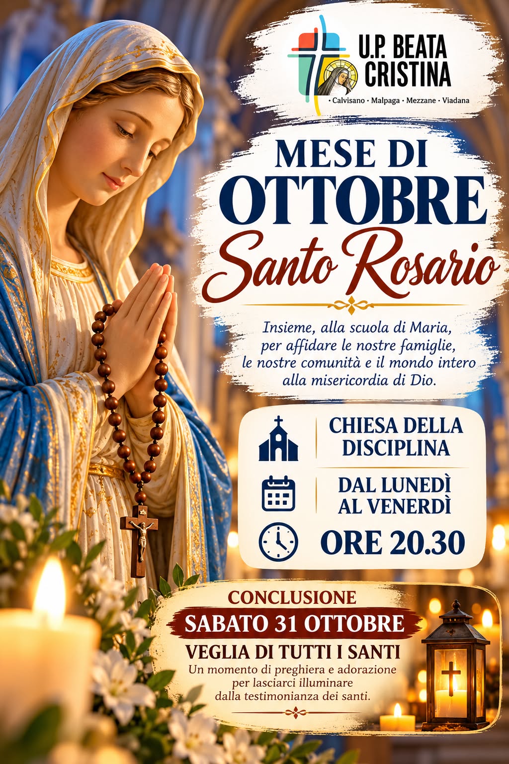 Locandina del Santo Rosario nel mese di ottobre