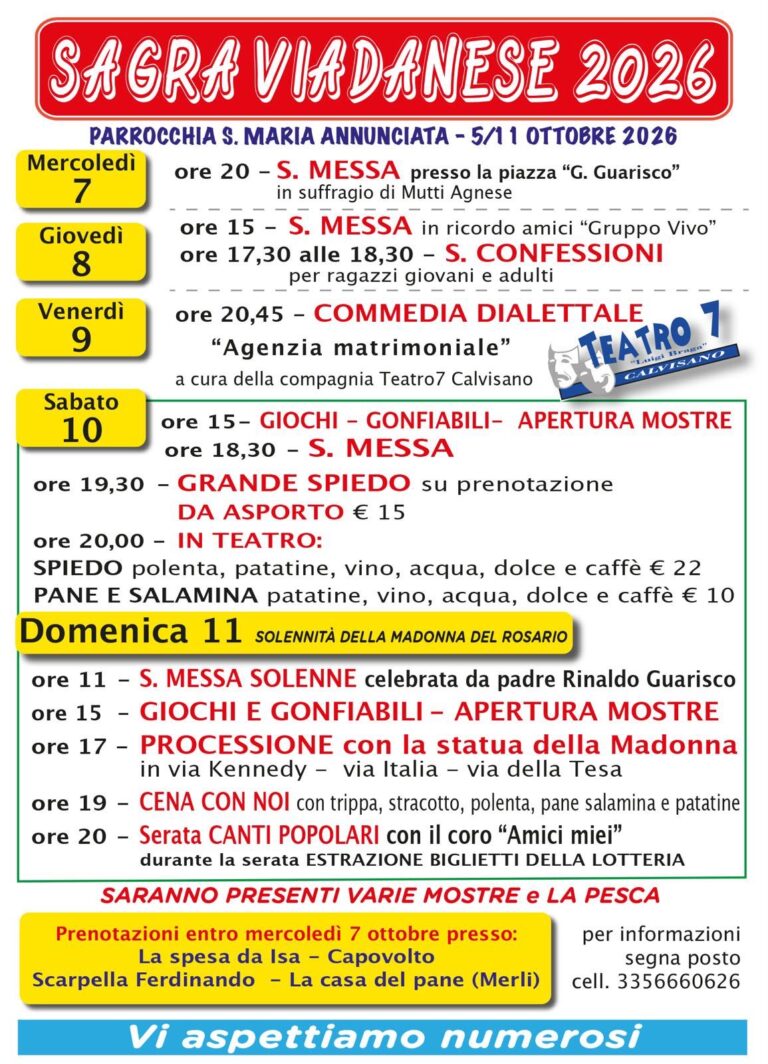 Programma della Sagra Viadanese 2026, Parrocchia Santa Maria Annunciata, 5-11 ottobre