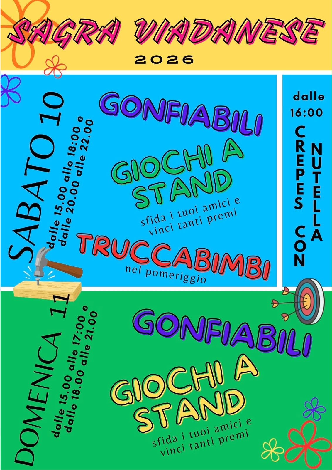 Sagra Viadanese 2026: gonfiabili, giochi a stand, truccabimbi e crêpes con Nutella sabato 10 e domenica 11 ottobre