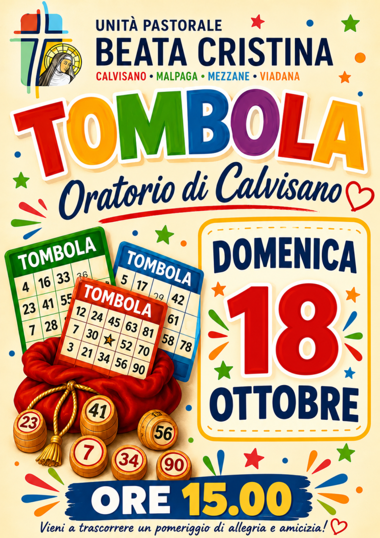 Tombola all'Oratorio di Calvisano, domenica 18 ottobre alle ore 15.00: vieni a trascorrere un pomeriggio di allegria e amicizia