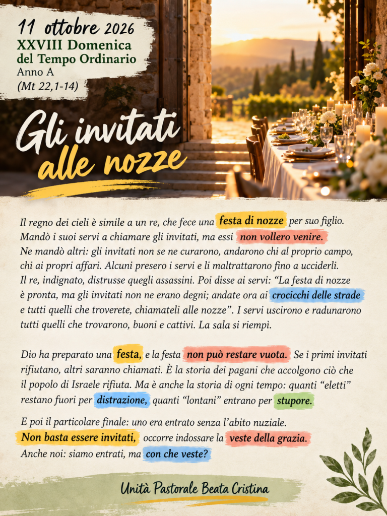Commento al Vangelo di domenica 11 ottobre