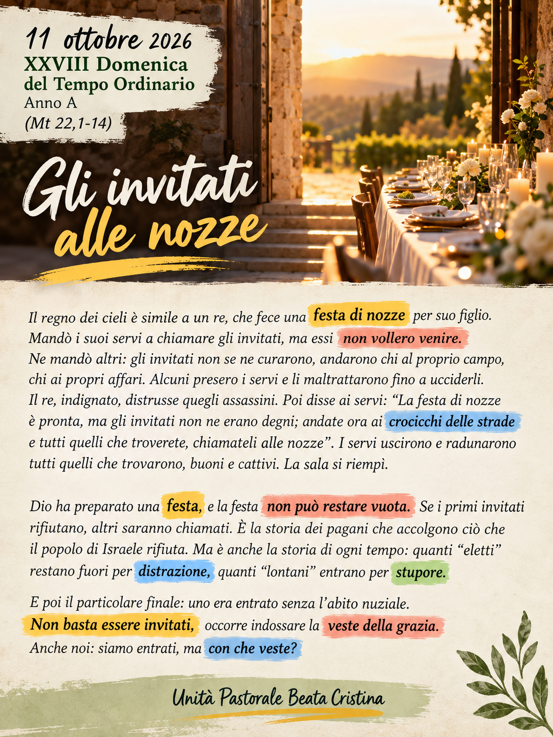 Commento al Vangelo di domenica 11 ottobre