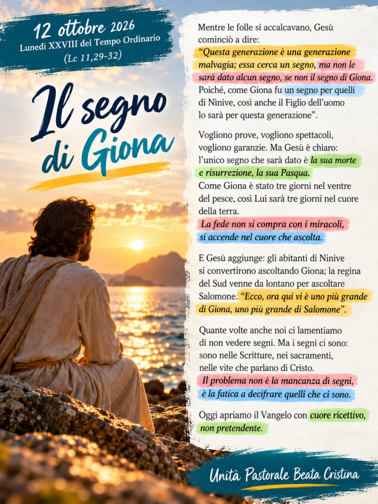Commento al Vangelo del 12 ottobre: il segno di Giona