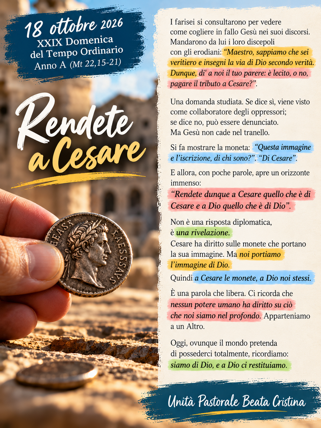 Commento al Vangelo di domenica 18 ottobre: rendete a Cesare, a Dio noi stessi