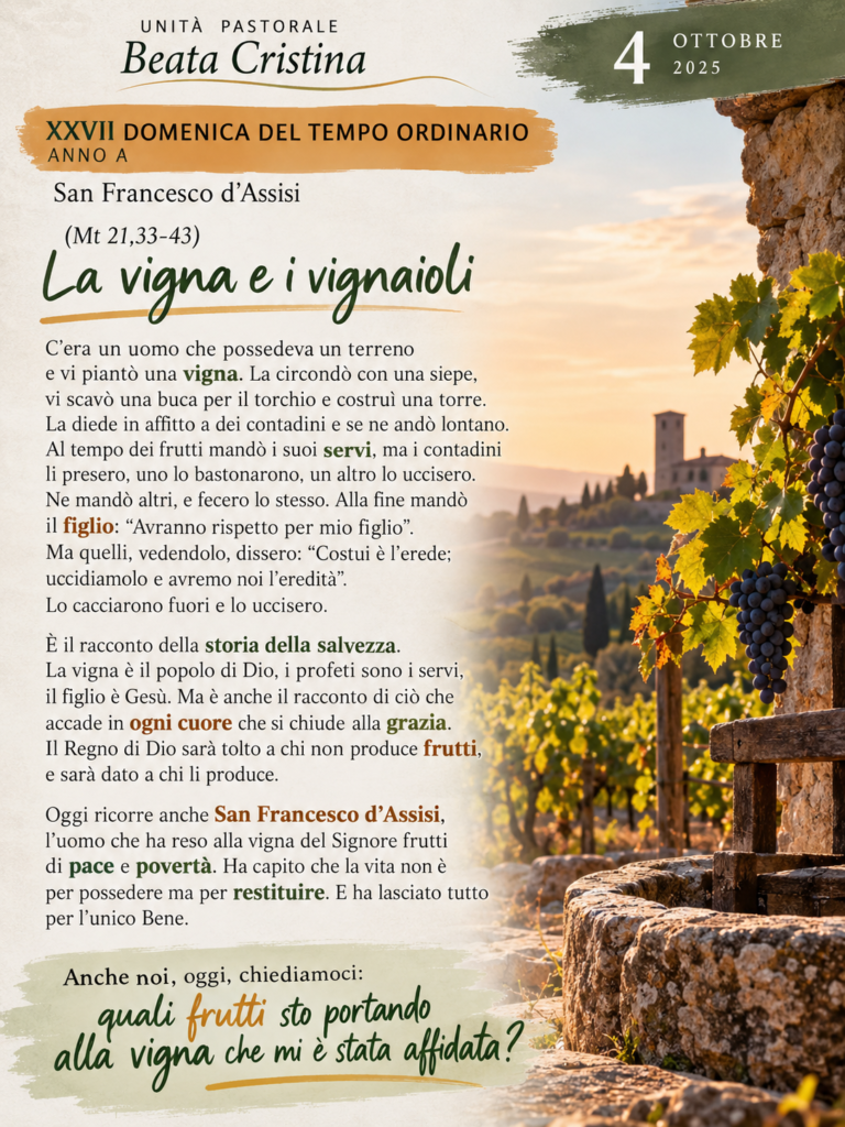 Commento al Vangelo di domenica 4 ottobre (Mt 21,33-43)