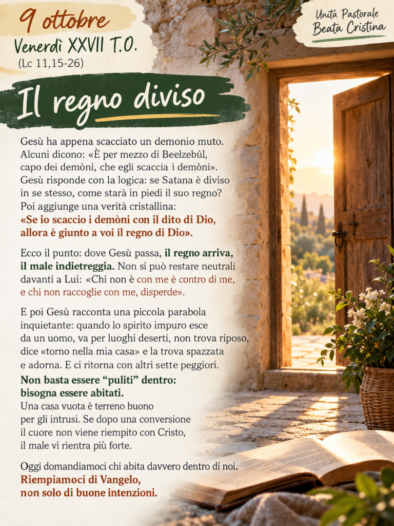 Commento al Vangelo del 9 ottobre