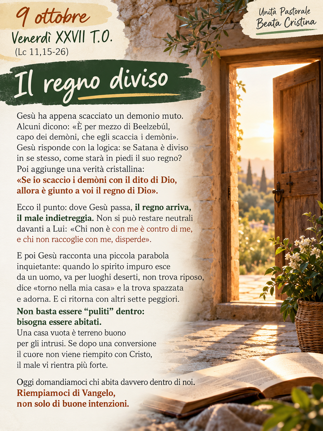 Commento al Vangelo del 9 ottobre